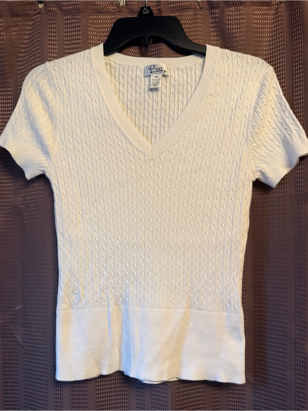 Lilly Pulitzer White/Off White Short Sleeve Cable Knit V-Neck Sweater Tee XS